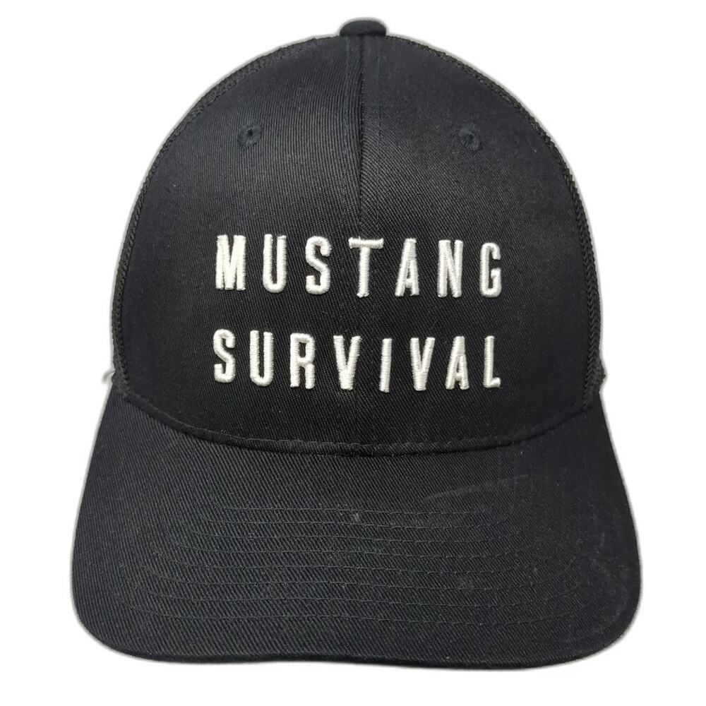 Mustang Survival Trucker Hat Black One Size Yupoong Snapback Mesh Embroidered